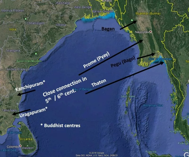 Myanmar India map - Historical Bagan King Anawrahta and Shin Arahan