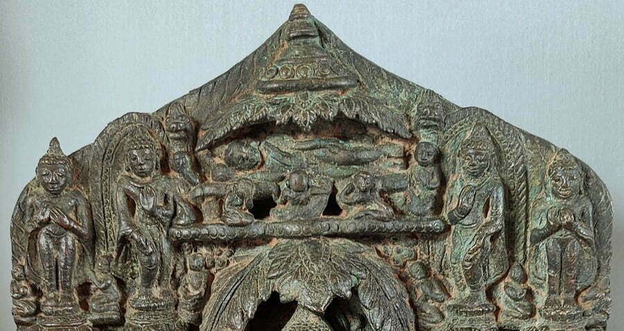 Rare Bronze Eight Scene Buddhist Stele