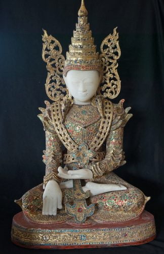 Wood & Alabaster Burmese Mandalay Buddha Statue