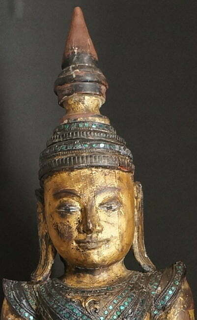 Face wood Burmese Arakan Buddha Statue #914