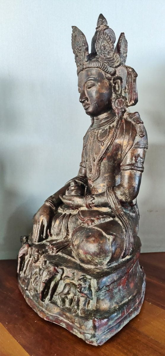 Side view Rare burmese Bronze Mrauk-U Jambhupatia Buddha Statue