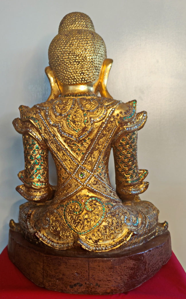 Back View Burmese Shan Tai Yai Art Wooden Tai Yai Buddha Statue