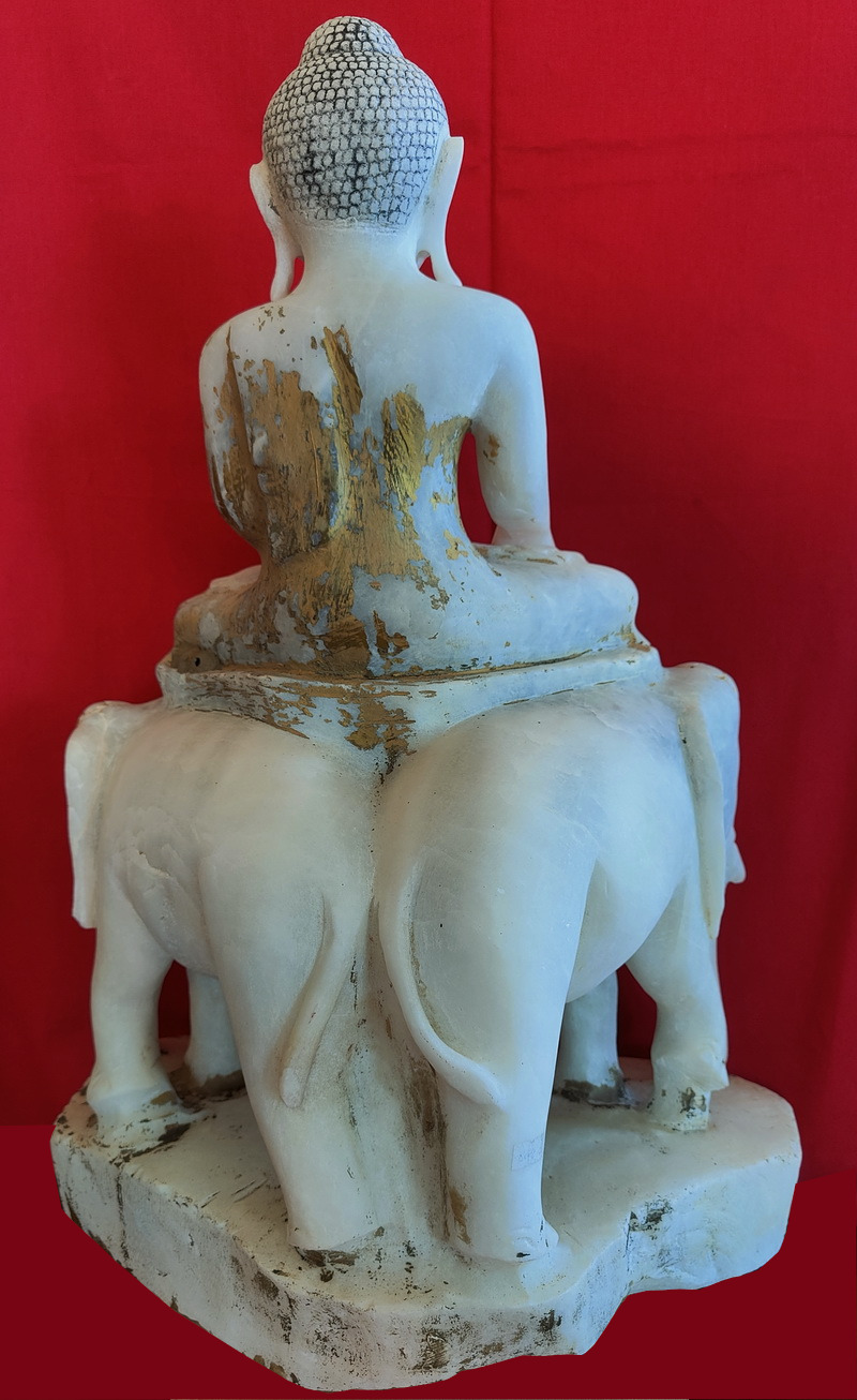 Back view Burmese Yadanarpon Buddha seated on Elephants