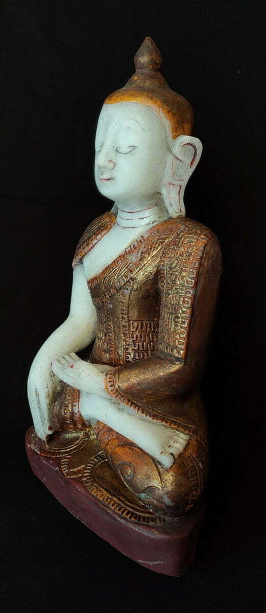 Front side view Burmese Antique Alabaster Ava Buddha Statue