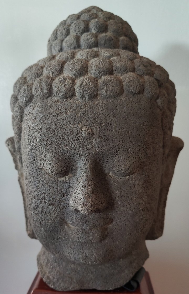 Ancient Indonesian Volcanic Stone Buddha Head