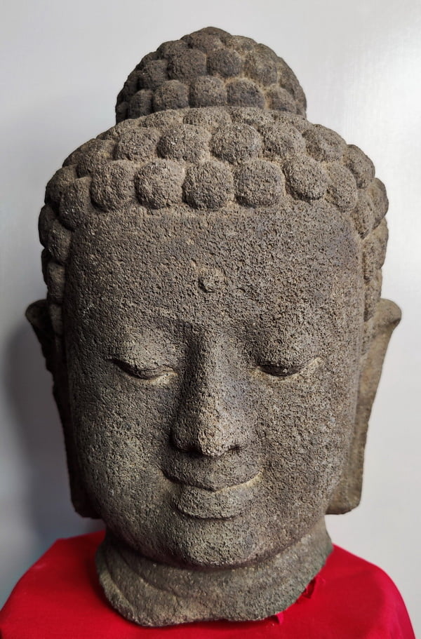 Ancient Borobudur Lava Stone Buddha Head