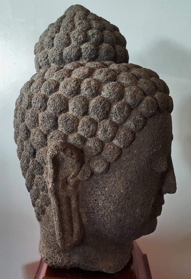Right side view Indonesian Volcanic Stone Buddha Head