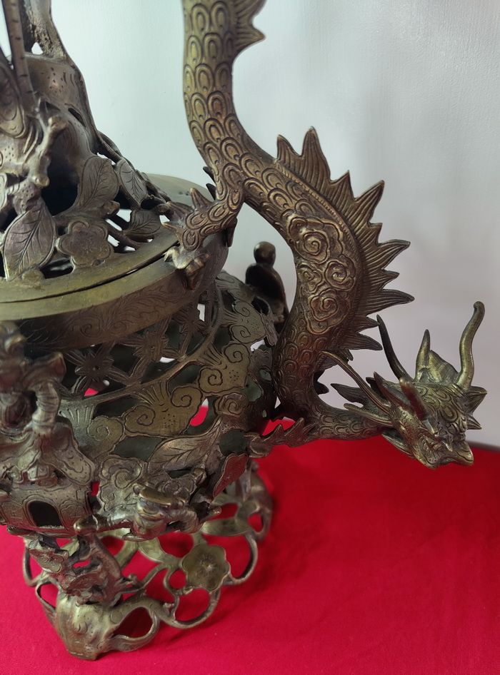 Side two Chinese Taoist Bronze censer with six Patriarchs