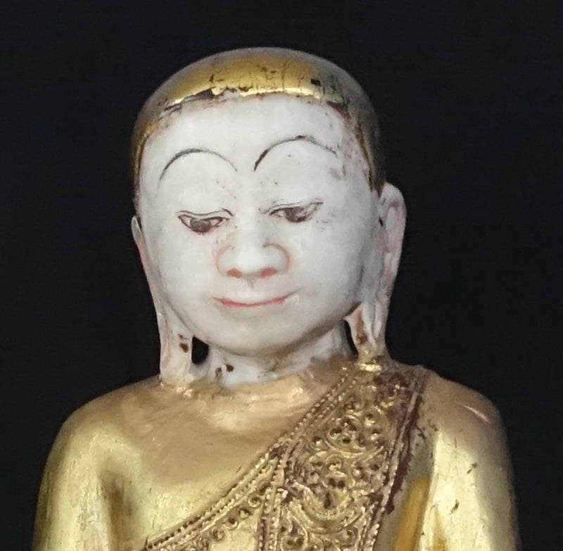 Face view Burmese Marble Monk Statue