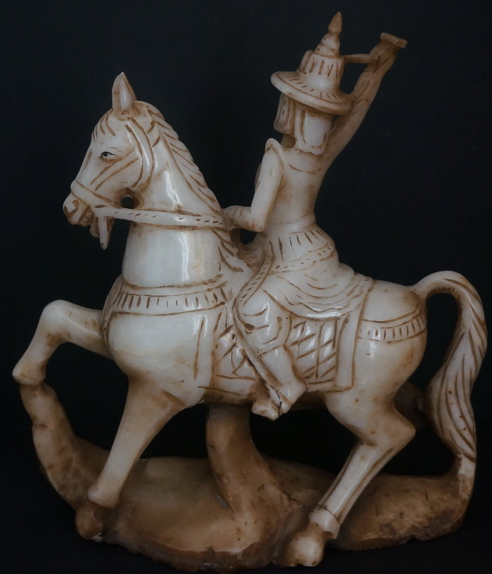 Back view Burmese Marble Horse rider
