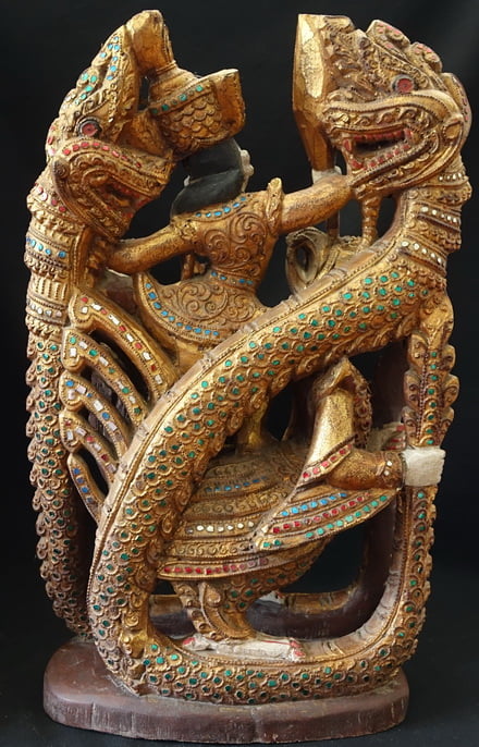 Back view Burmese Wood Carving Mythological Creatures