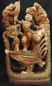 Burmese Wood carving Mythological creatures TN