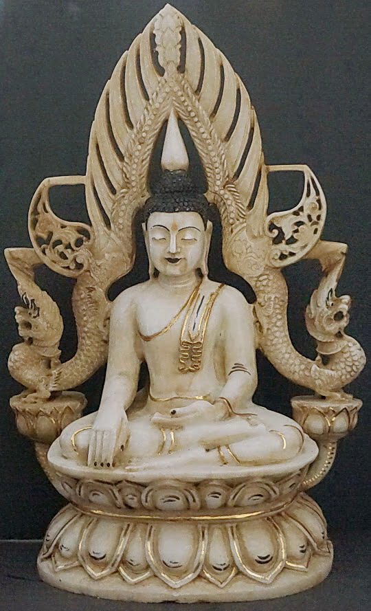 Marble Phitsanulok Buddha Statue With Flaming Arch