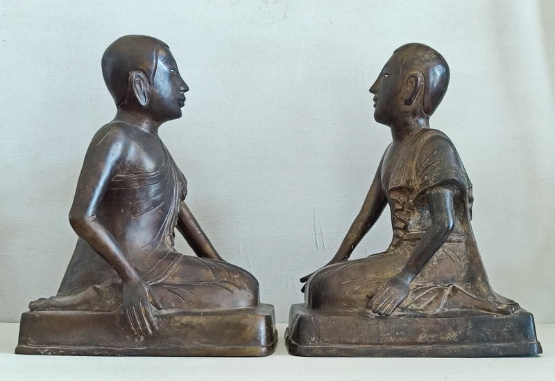 Pair Burmese Bronze Monk Statues
