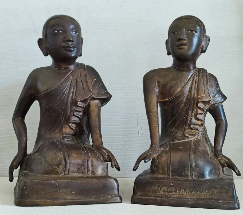 19th Century Pair Bronze Burmese Monk Statues