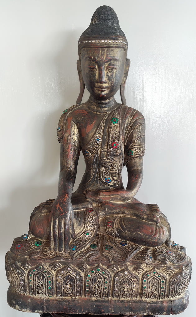 Amarapura Period Burmese Wood Buddha Statue