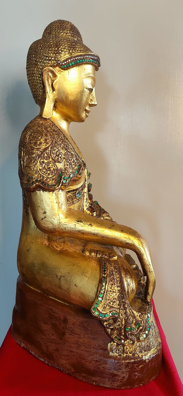 Side view Burmese Mandalay gilded Buddha Statue