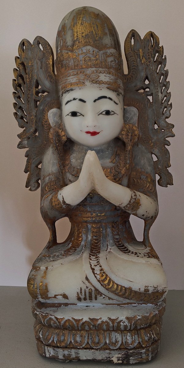 Rare Burmese Alabaster Crowned Statue