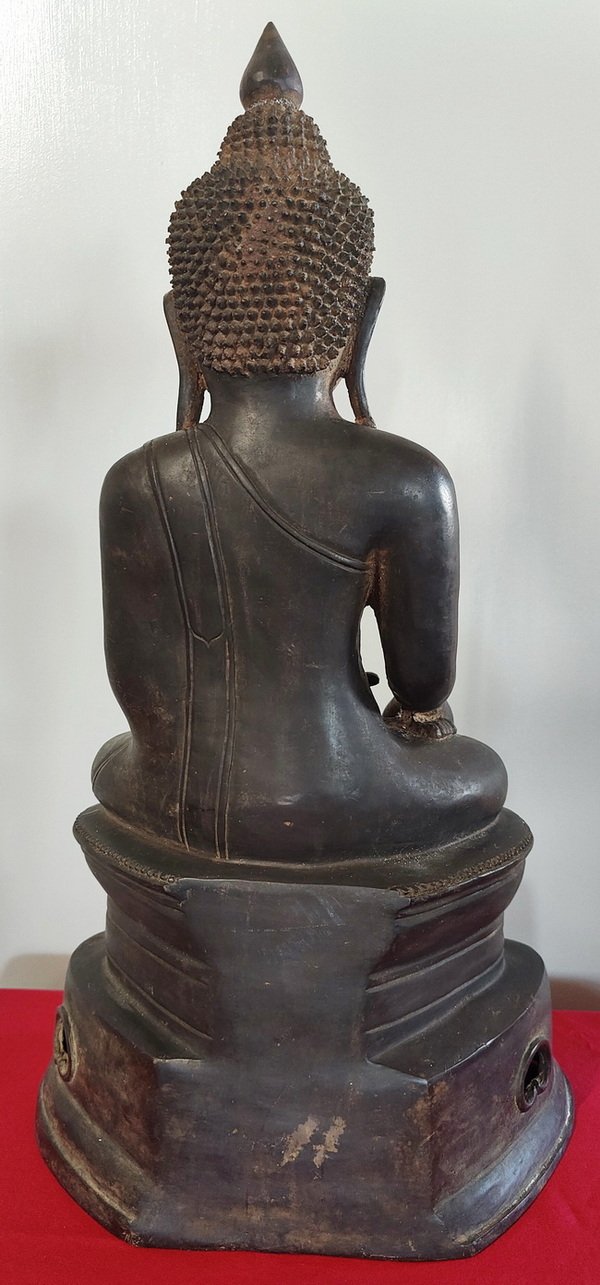 Back View Burmese Bronze Ava Style Buddha Statue