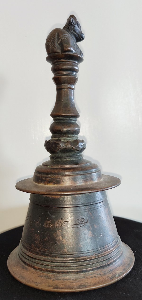Hindu Shiva Temple Bell with Nandi Finial (holy cow)