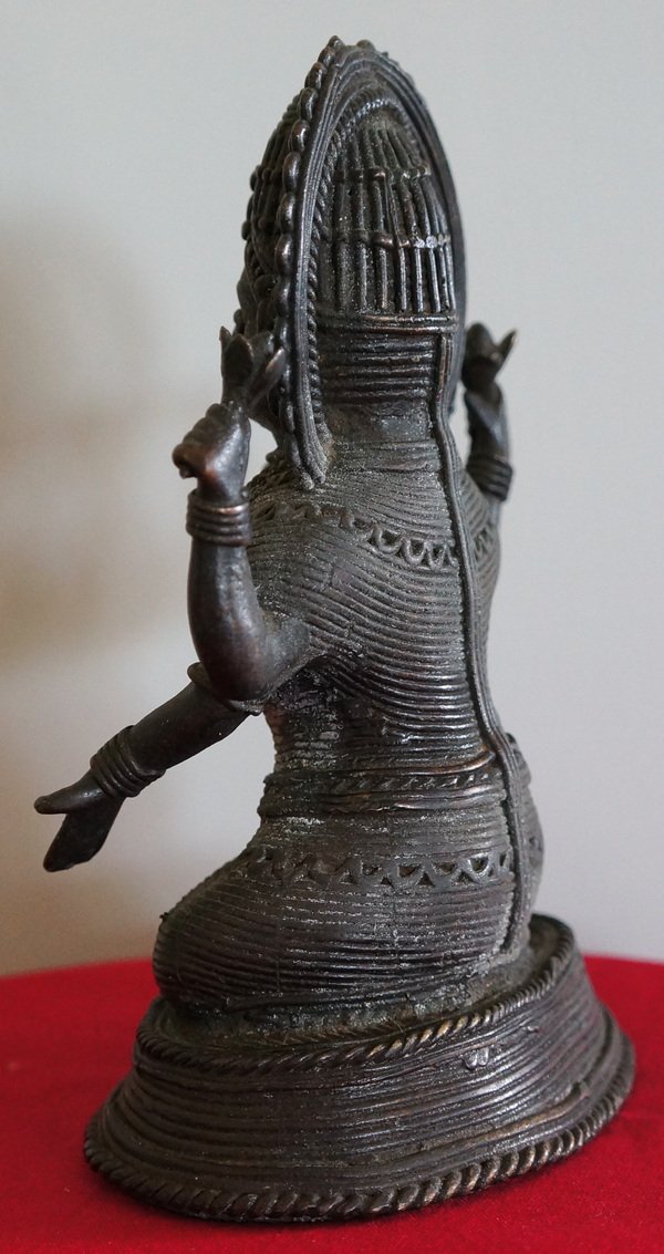 Side back view Dhokra Bell Metal Figure Hindu Deity Lord Vishnu