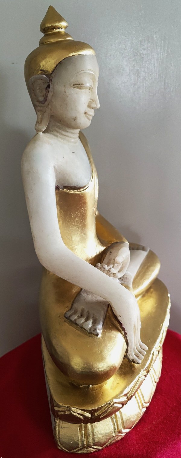 Right Side view Burmese Gilded Alabaster buddha Statue