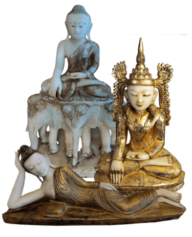 Antique Burmese Alabaster & Marble Buddha Statues